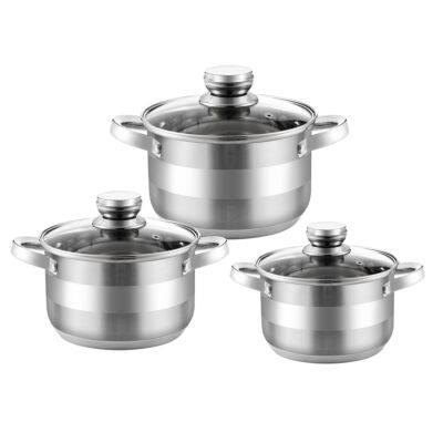 Stainless Steel  Cookware Pot  with Glass Lid Set of 3