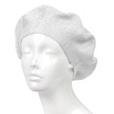 White Knitted Beret with rhinestones
