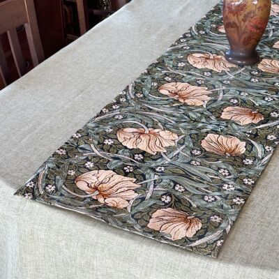  William Morris Style Emerald Tulips Tapestry Table Runner 59 x18&quot;