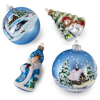 Forest Fairy Tale Glass Christmas Tree Ornament Set of 4