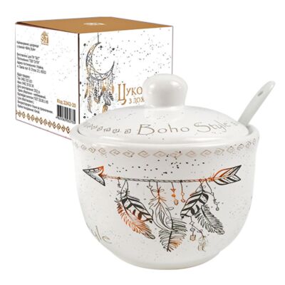 Boho Style Ceramic Sugar Bowl with Spoon