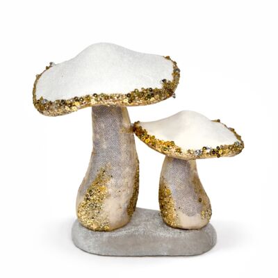 Frosted White and Gold Mushrooms Christmas Decoration