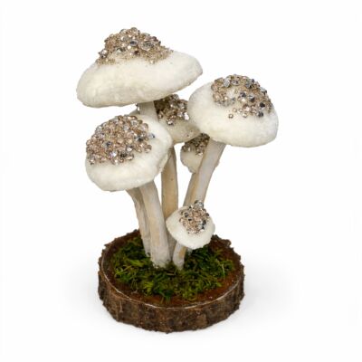  White Frosted Mushrooms Christmas Decoration 7.9&quot;