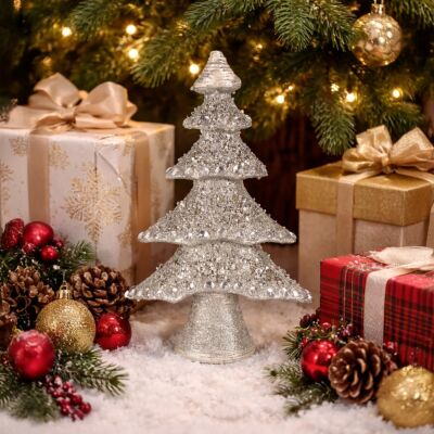 Silver Frosted Rhinestone Tree Christmas Decoration 14.96&quot; 