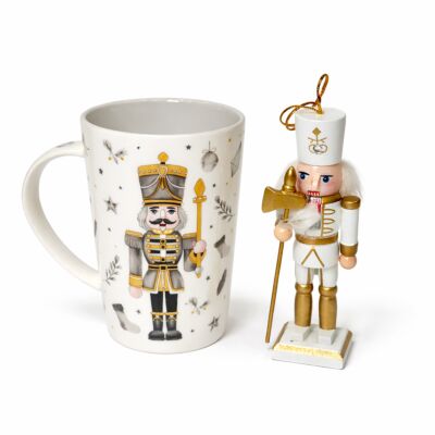 Porcelain Mug Gift Box with Nutcracker Christmas Tree Ornament 