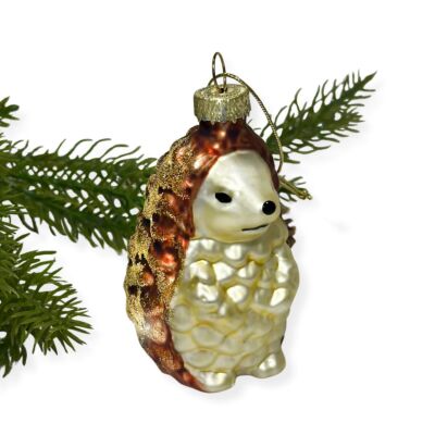 Frosted Gold Hedgehog Glass Christmas Tree Ornament