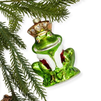 Crowned Frog Prince Glass Christmas Tree Ornament