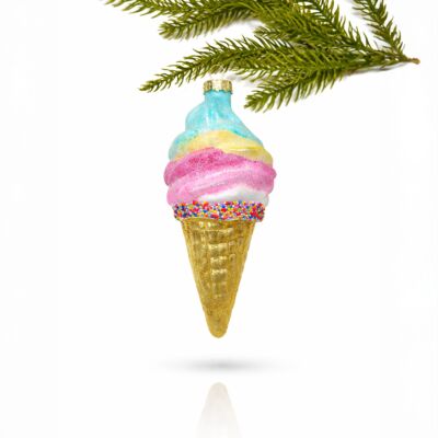 Ice Cream Cone Glass Christmas Tree Ornament
