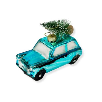 Blue Holiday Car Glass Christmas Tree Ornament