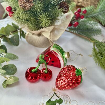 Winter Berries Glass Christmas Tree Ornament Set of 3