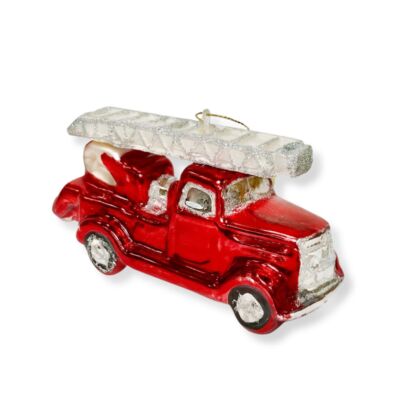 Fire Truck Glass Christmas Tree Ornament