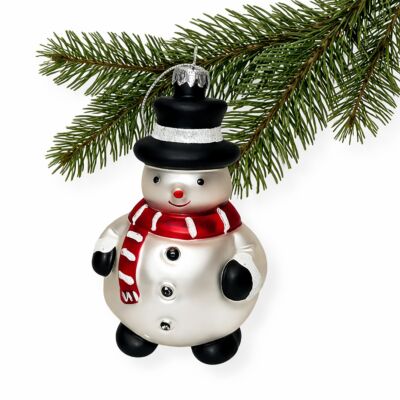 Happy Snowman Glass Handmade Tree Ornament