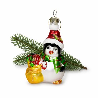 Festive Penguin Glass Christmas Tree Ornament
