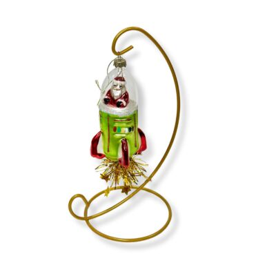 Rocket with Santa Glass Christmas Tree Ornament