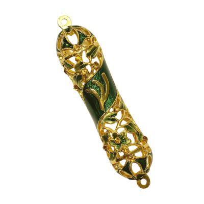 Handcrafted Jeweled Green Florals Mini Mezuzah in Gift Box