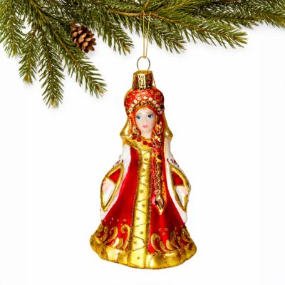 Collectible Hand-Painted Glass Ornament – Vasilisa in Red | Premium Holiday Design