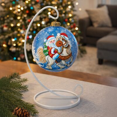 Collectible Hand-Painted Glass Ornament – Ded Moroz on Horse | Premium 360° Holiday Design