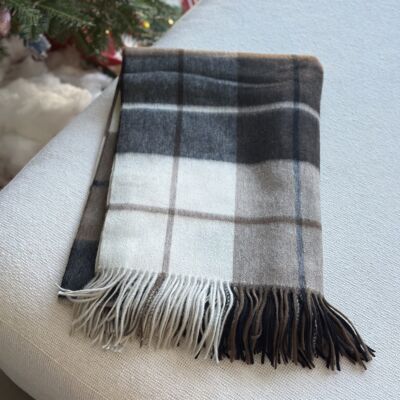 Dark Brown Coffee Scottish Plaid Wool Throw Blanket