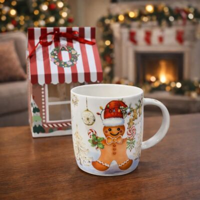 Gingerbread Man Porcelain Mug in Gift Box