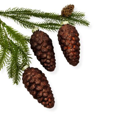 Frosted Brown Pine Cone Christmas Tree Ornament Set of 3