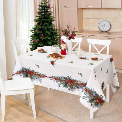 Holiday Wreath Design Cotton Tablecloth