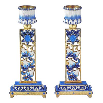 Handcrafted Jeweled Pomegranate Shabbat Candlestick Holders in Gift Box set of 2 