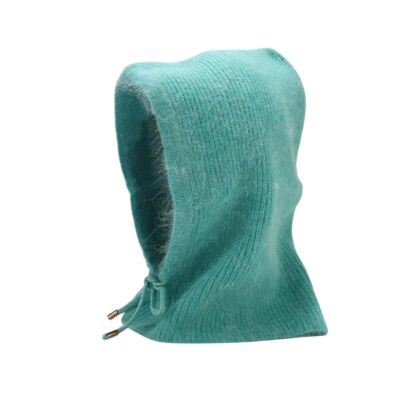Green Knit Angora Wool Hat / Balaclava