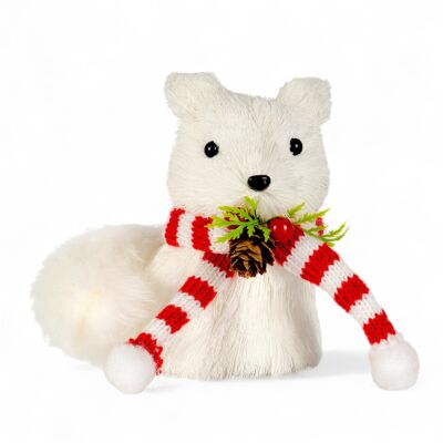 White Winter Fox Shatterproof Christmas Ornament 4.5&quot; 