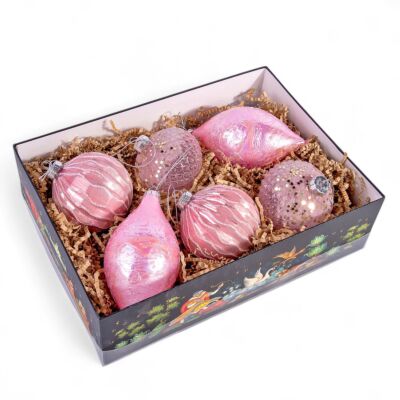 Fairytale Pink Glass Christmas Tree Ornament Set of 6