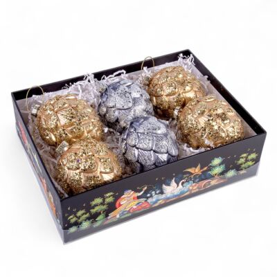 Holiday Pine Cone Glass Christmas Tree Ornament Set of 6