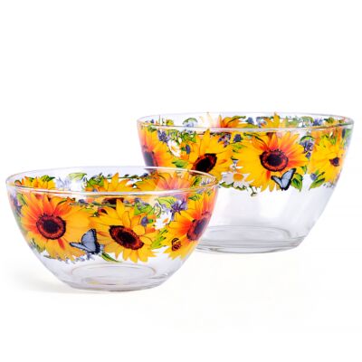 Sunflowers Glass Salad Bowl Set of 2