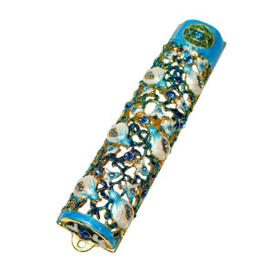 Handcrafted Jeweled Pomegranate Mezuzah in Gift Box
