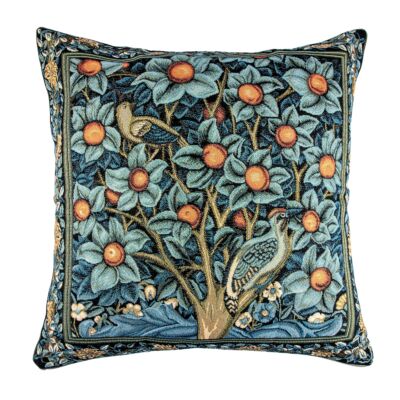 Tapestry Pillow William Morris Woodpecker on Orange Tree 