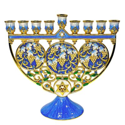 Handmade Jeweled Grapevines Hanukkah Menorah in Gift Box