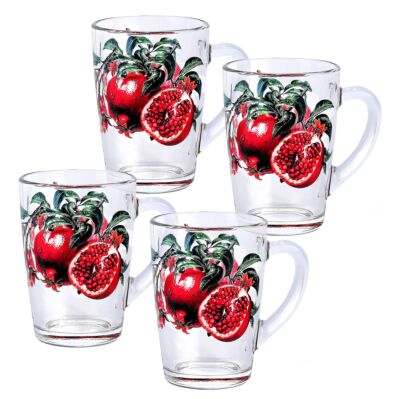 Pomegranate Glass Mug Set of 4