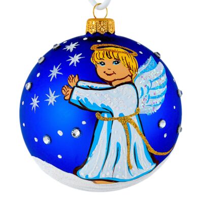 Winter Angel Deep Blue Glass Christmas Tree Ornament