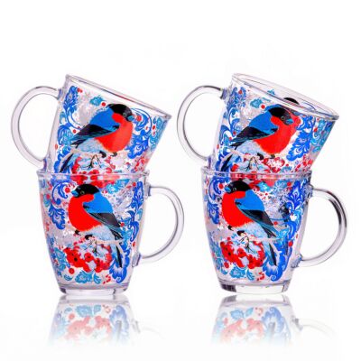 Bullfinches Glass Mug Set of 4