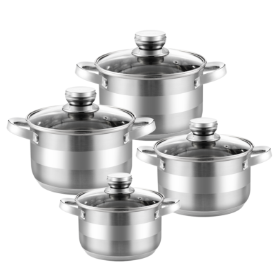 Stainless Steel Cookware Pot with Glass Lid Set of 4