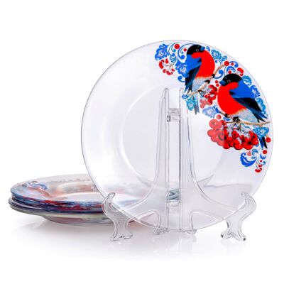 Bullfinches Glass Dessert Plate Set of 6