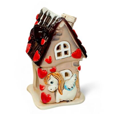 Christmas Village Clay Candle House with Winged Horse | Hand-Crafted