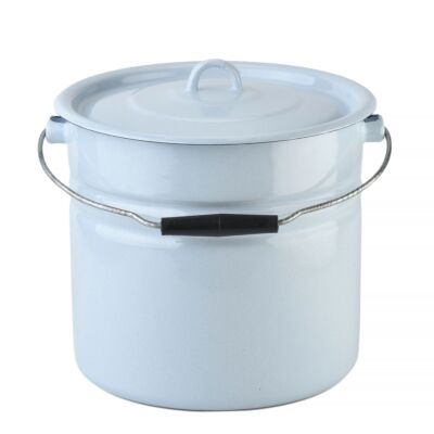 Granite Light Blue Enamel Cylindrical Bucket with Lid 12.7-qt