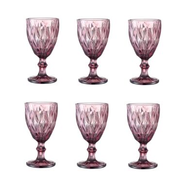 Pink Vintage Embossed Heavy Bottom Goblets Set of 6