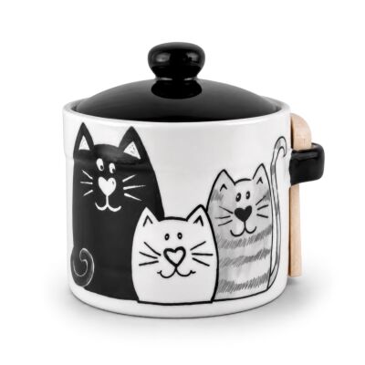 Kittens Ceramic Honey Jar with Lid and Wooden Spoon