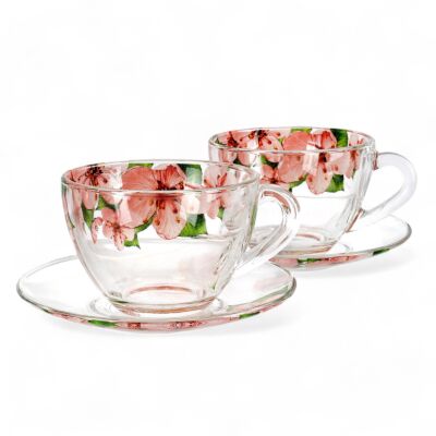 Sakura Glass Cup and Saucer Set of 2
