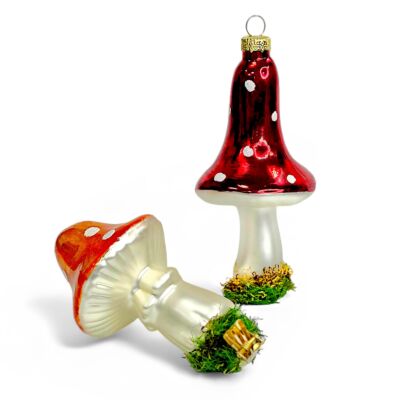 Amanita Mushroom Glass Christmas Tree Ornament Set of 2