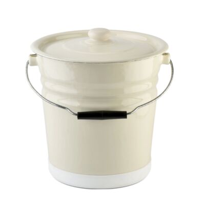 Ivory Enamel Steel Bucket with Lid and Bottom Protection 12.7-qt