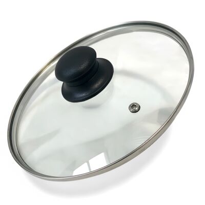Glass Lid with Metal Rim and Plastic Handle