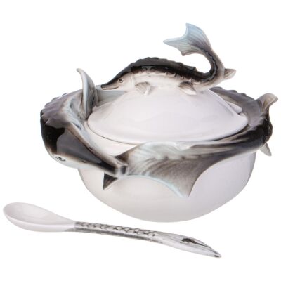 Sturgeon Porcelain Caviar Dish with Lid and Spoon