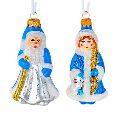 Father Frost and Snow Maiden Glass Ornament Set of 2