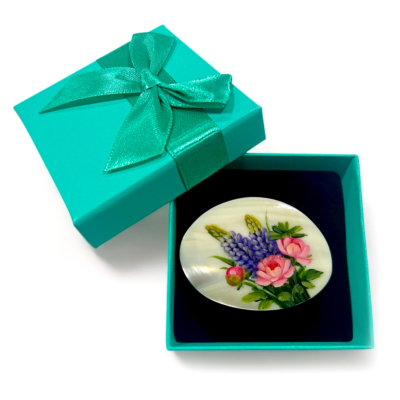 Lupine and Peony Mother of Pearl Brooch In Gift Box